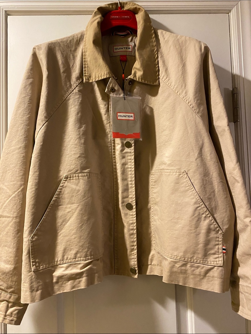 Hunter Neutral Color Full Zip Logo Button Oversized Jacket NWT